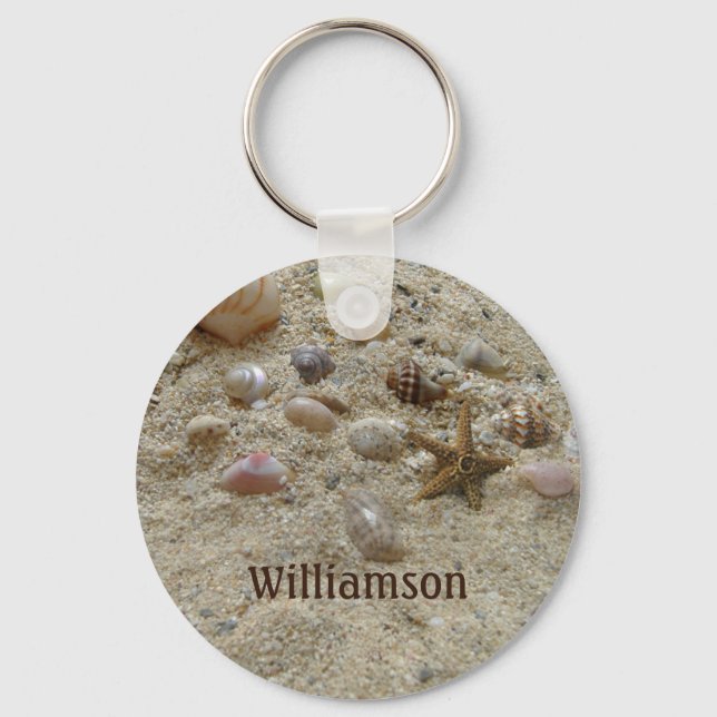 Seashells Beach Sand Personalized Coastal Keychain (Front)
