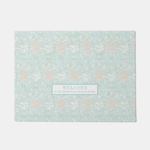 Seashells Beach Seaside Blue White Damask Pattern Doormat