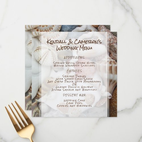 Seashells Beach Themed Wedding Menu Template