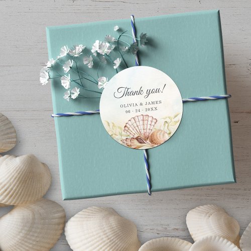 Seashells Beach Tropical Thank You Wedding Classic Round Sticker