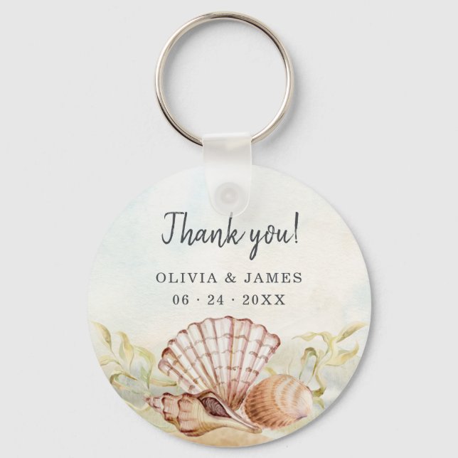 Seashells Beach Tropical Thank You Wedding Favor  Keychain (Front)