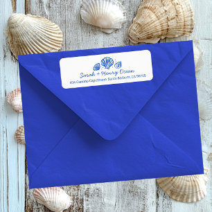 Seashells Beach Wedding Blue White CUSTOM Address Label