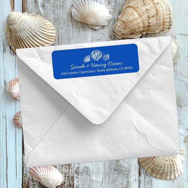 Seashells Beach Wedding Blue White CUSTOM Address Label (Seashells Beach Wedding Blue White CUSTOM Return Address Label
)