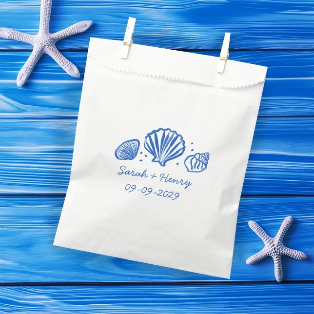 Seashells Beach Wedding Blue White CUSTOM  Favor Bag (Seashells Beach Wedding Blue White CUSTOM Favor Bag
)