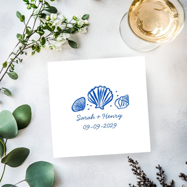 Seashells Beach Wedding Blue White CUSTOM  Napkins (Seashells Beach Wedding Blue White CUSTOM Napkins
)