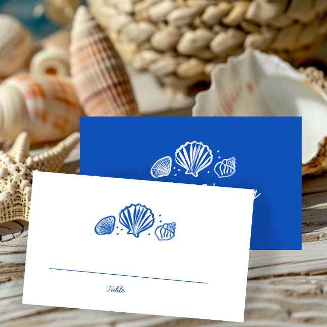 Seashells Beach Wedding Blue White CUSTOM  Place Card (Seashells Beach Wedding Blue White CUSTOM Place Card
)