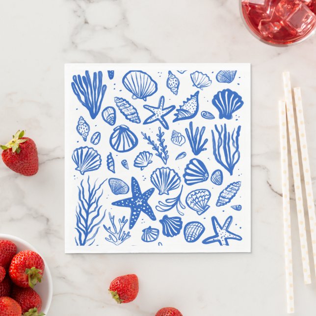 Seashells Beach Wedding Blue White Cute Seaside  Napkins (Insitu)