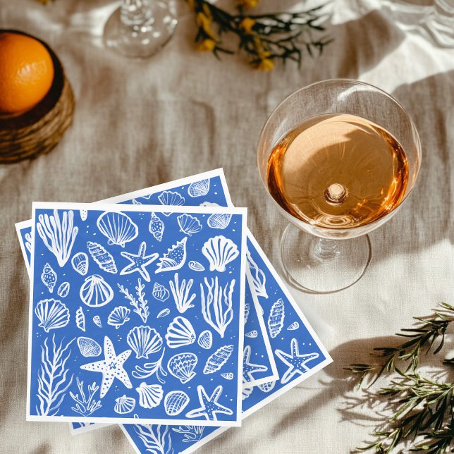 Seashells Beach Wedding Blue White Cute Seaside  Napkins (Seashells Beach Wedding Blue White Cute Seaside Napkins
)