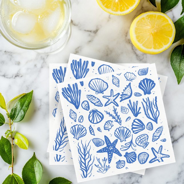 Seashells Beach Wedding Blue White Cute Seaside  Napkins (Seashells Beach Wedding Blue White Cute Seaside Napkins
)