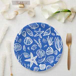 Seashells Beach Wedding Blue White Cute Seaside  Paper Plates