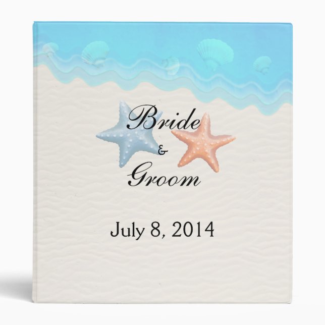 Seashells Beach Wedding Guest Book 3 Ring Binder (Front)