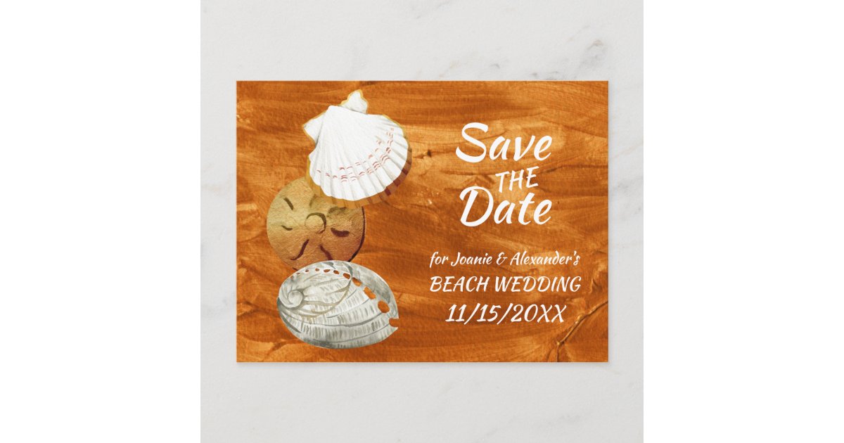 Seashells Beach Wedding Save the Date Announcement Postcard | Zazzle.com