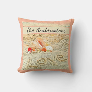 Seashells Beach wedding watercolor coral Throw Pillow