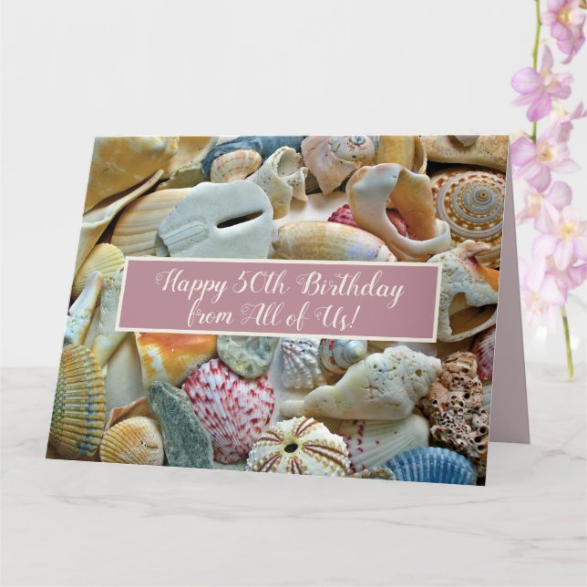 Seashells Birthday Card Saying From All (Orchid)