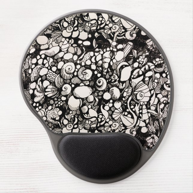 Seashells Black and white Gel Mouse Pad (Front)