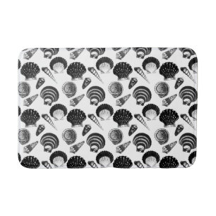 Seashells - black and white on a white background bathroom mat