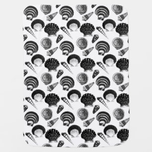 Seashells - black and white on a white background stroller blanket