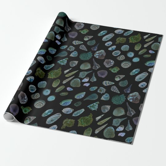 Seashells Black Glossy Matte Wrapping Paper