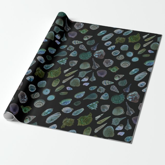 Seashells Black Glossy Matte Wrapping Paper (Unrolled)