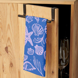 Seashells Blue Lavender Pattern Beach Shells Chic  Kitchen Towel