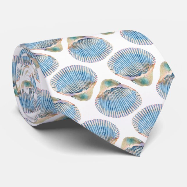 Seashells Blue Neck Tie (Rolled)