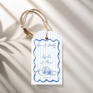 Seashells blue wavy border beach wedding favors gift tags
