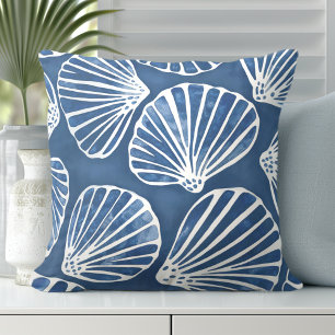 Seashells Blue White Throw Pillow