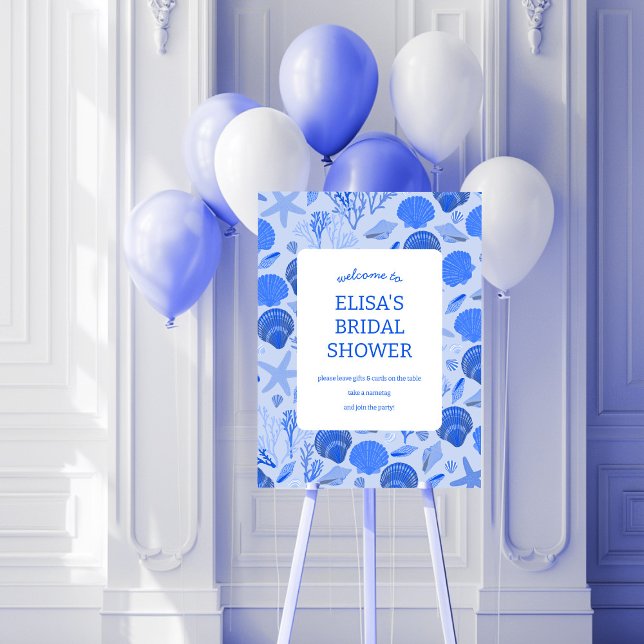 Seashells Bridal Shower Elegant Blue Beach CUSTOM Foam Board (Seashells Bridal Shower Elegant Blue Beach CUSTOM Foam Board SIGN
)