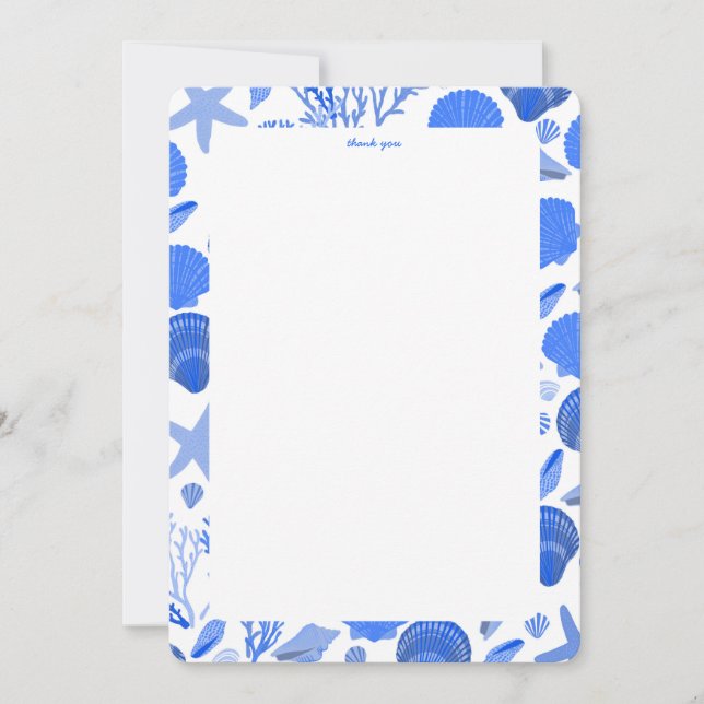 Seashells Bridal Shower Elegant Blue Beach CUSTOM Thank You Card (Front)