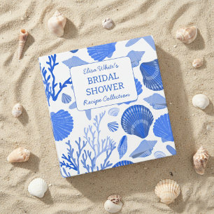 Seashells Bridal Shower Elegant Blue CUSTOM Recipe 3 Ring Binder