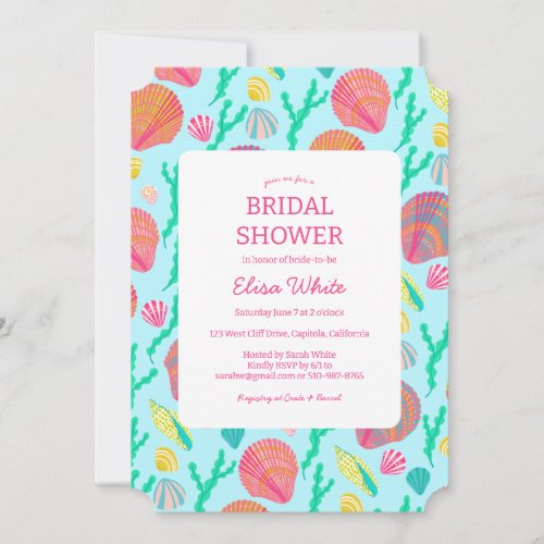 Seashells Bridal Shower Elegant Colorful CUSTOM Invitation