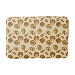Seashells - Brown on a beige background Bathroom Mat