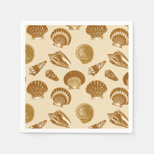 Seashells _ Brown on a beige background Paper Napkins