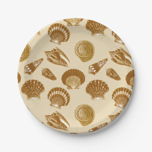 Seashells - Brown on a beige background Paper Plates