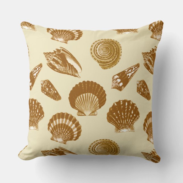Seashells - Brown on a beige background Throw Pillow (Front)