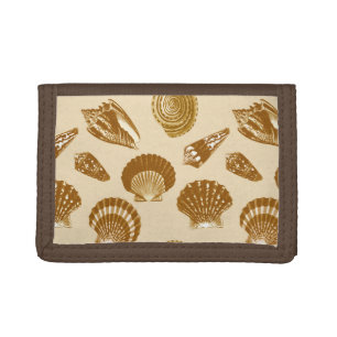 Seashells - Brown on a beige background Trifold Wallet