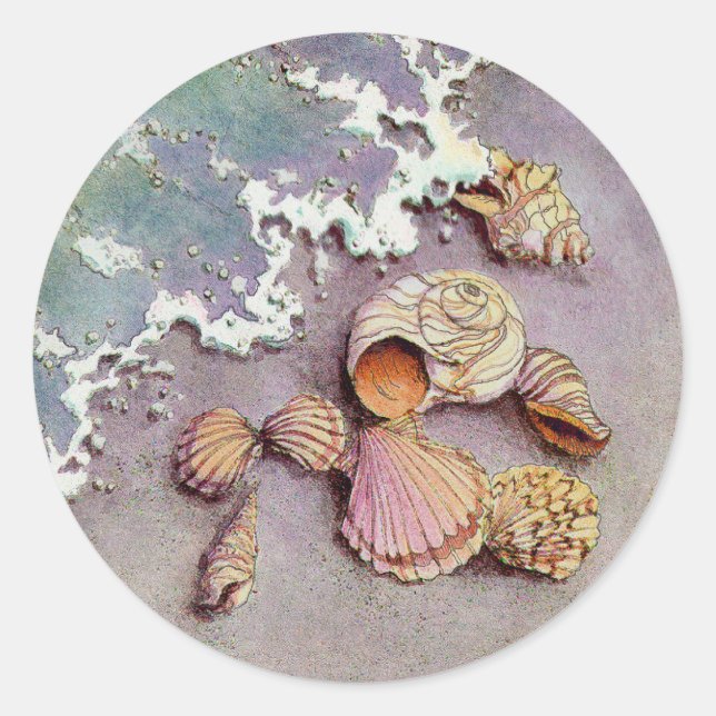 SEASHELLS by the SEA by SHARON SHARPE Classic Round Sticker (Front)