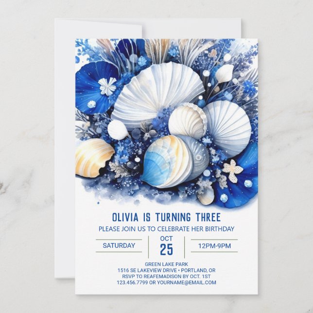 Seashells by the Seashore Boy Birthday Invitation (Front)