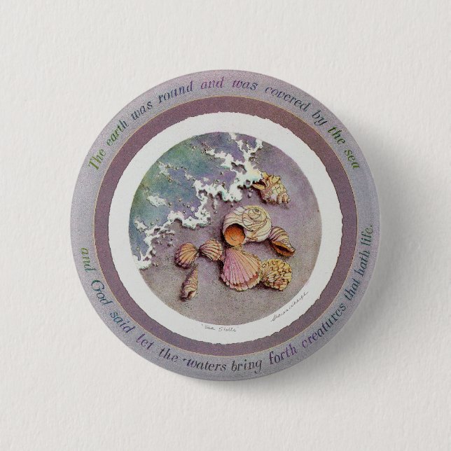 SEASHELLS by the SEASHORE by SHARON SHARPE Pinback Button (Front)
