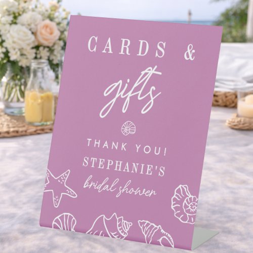 Seashells Cards & Gifts Mauve Purple Bridal Shower Pedestal Sign