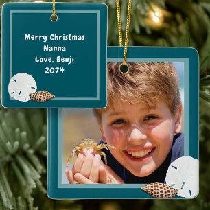Seashells Christmas Photo Ornament Sea Blue