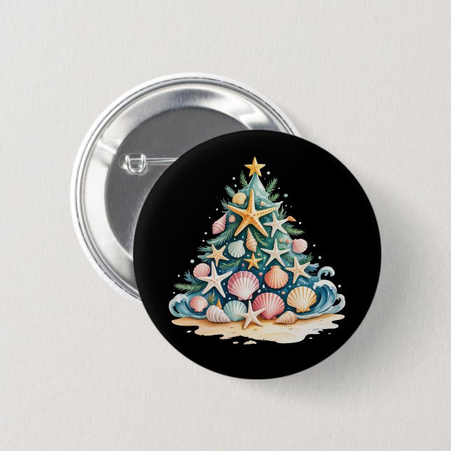 SeaShells Christmas Tree Ocean Water Starfish  Button (Front & Back)