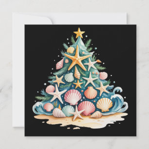 SeaShells Christmas Tree Ocean Water Starfish Holiday Card
