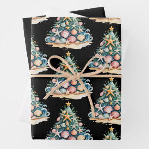 SeaShells Christmas Tree Ocean Water Starfish Wrapping Paper Sheets