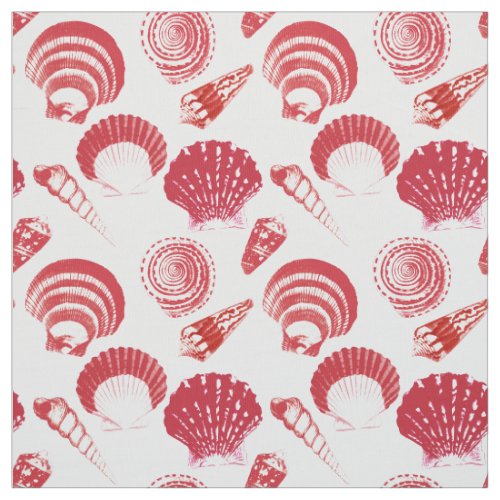 Seashells _ cinnabar red on a white background fabric