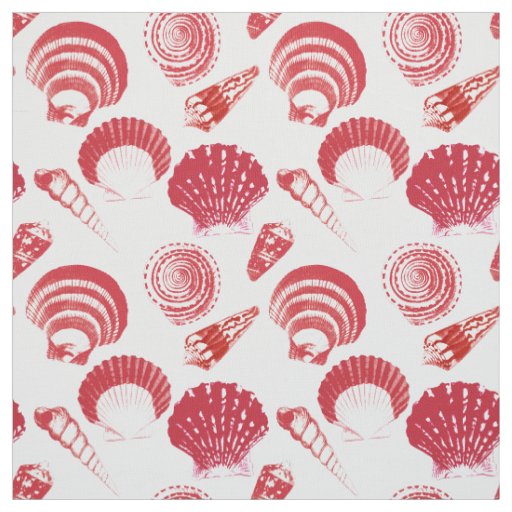 Seashells - cinnabar red on a white background fabric