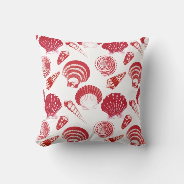 Seashells - cinnabar red on a white background throw pillow (Front)