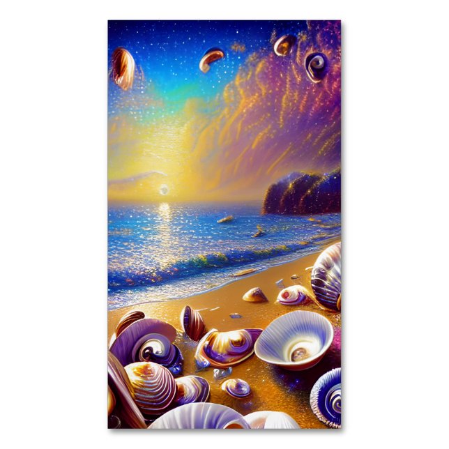 Seashells Clams Crabs Beach Scenery Galaxy Business Card Magnet (Front Vertical)