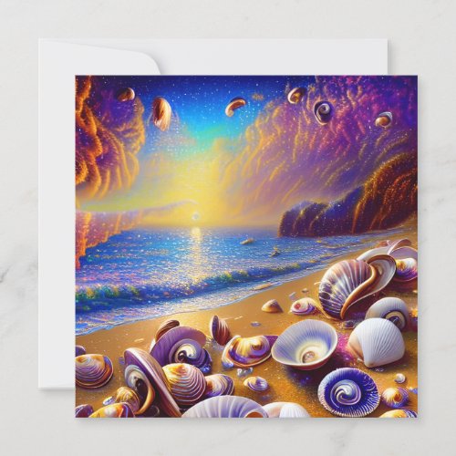 Seashells Clams Crabs Beach Scenery Galaxy Note Card