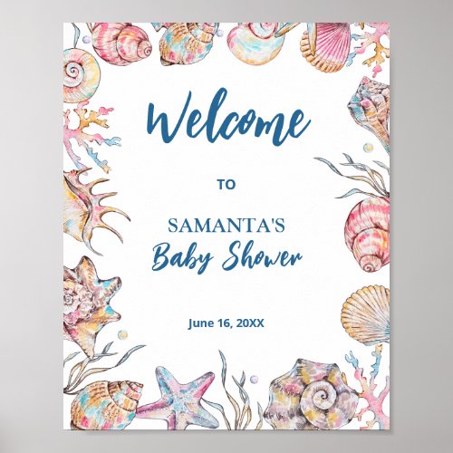 Seashells Coastal Baby Shower Welcome Poster